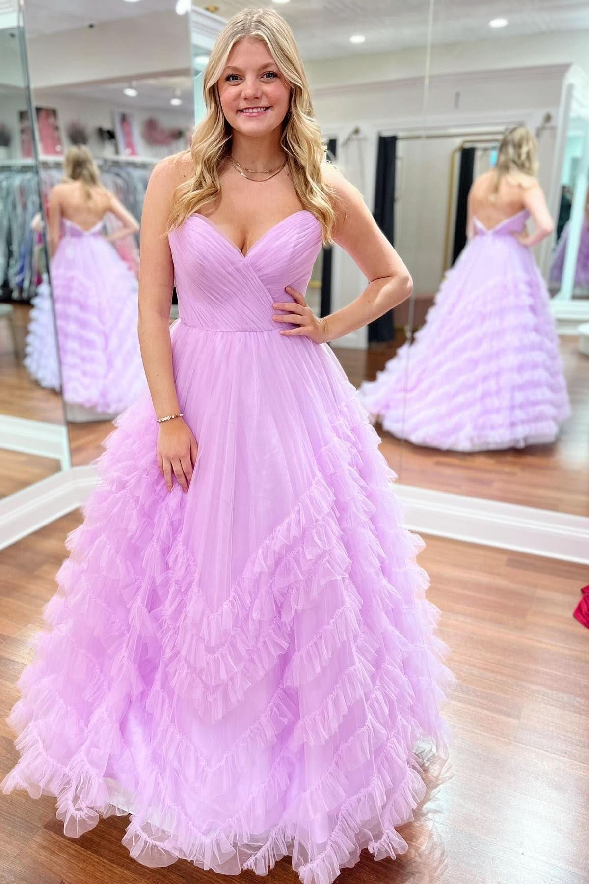 Flowing Light Blue Strapless Ruffle Long Prom Dress BM bride