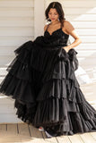 Beautiful Tiered Ruffle Appliques Corset Long Prom Dress with Spaghetti Straps BM bride