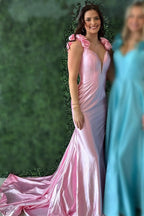 Alluring Rosette Plunge V Backless Mermaid Long Gown BM bride