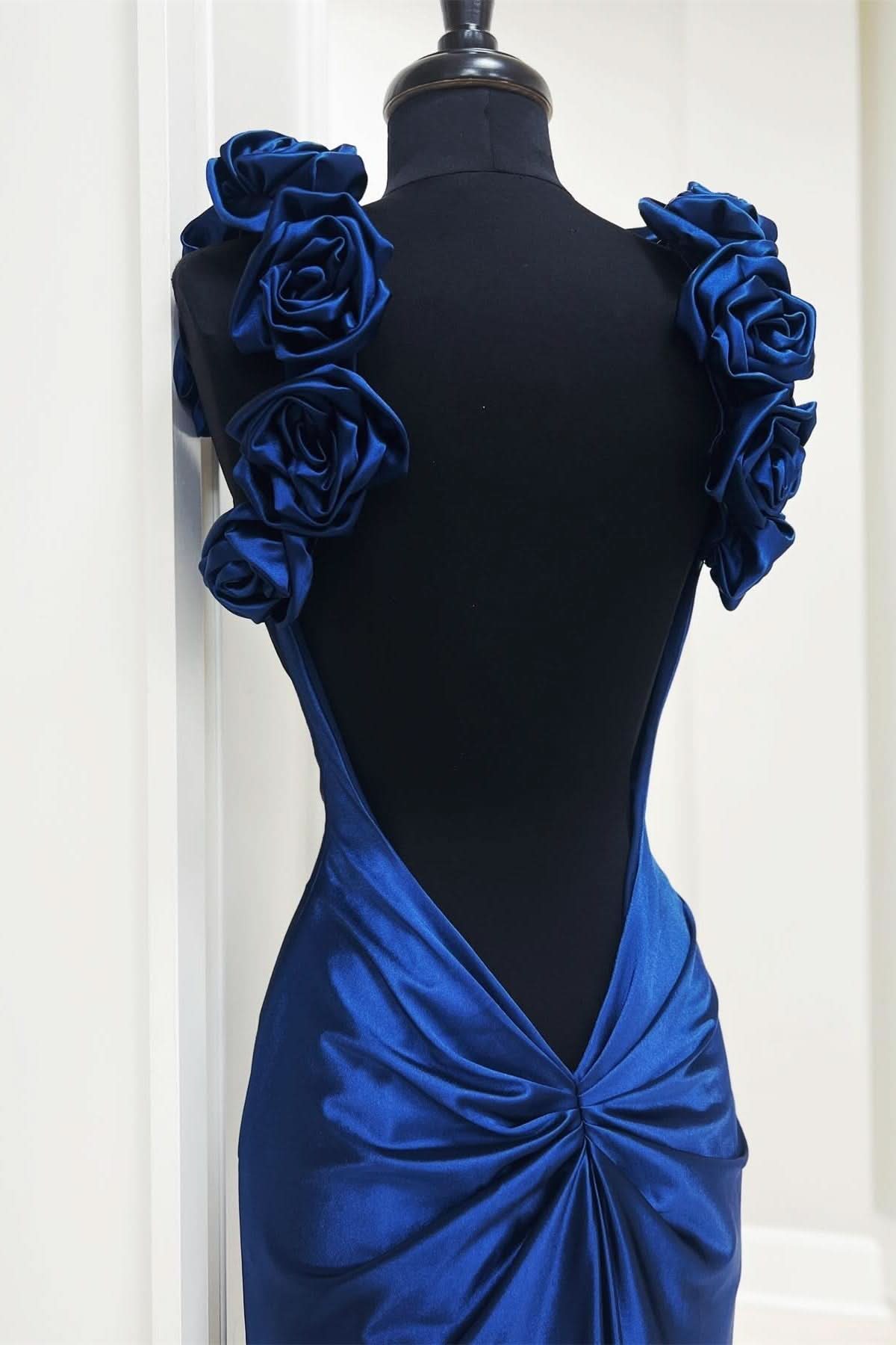 Alluring Rosette Plunge V Backless Mermaid Long Gown BM bride
