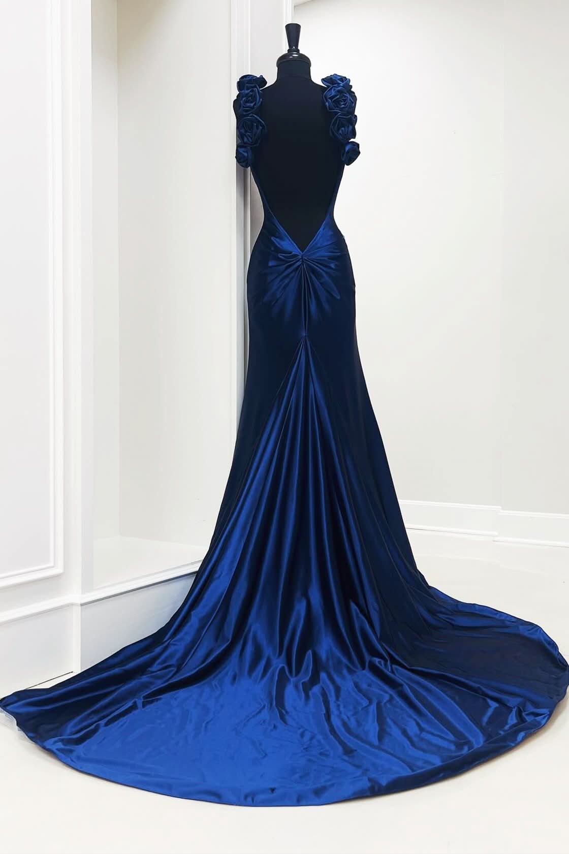 Alluring Rosette Plunge V Backless Mermaid Long Gown BM bride