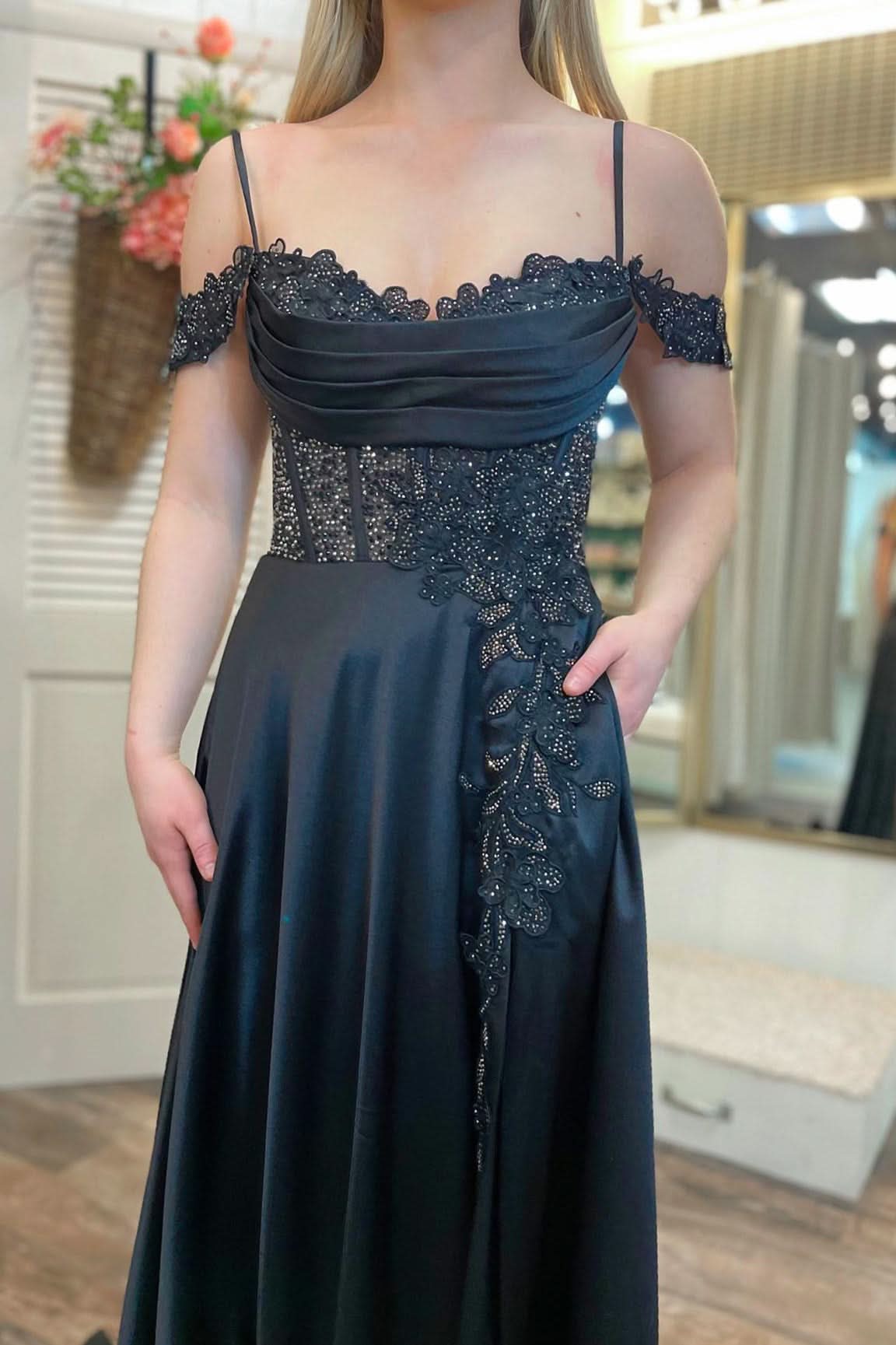 Gorgeous Cold-Shoulder Beaded A-Line Formal Dress with Slit BM bride
