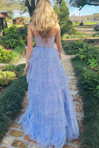 Captivating Lavender Tulle Sequin Ruffle Tiered Long Prom Dress BM bride