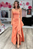 Elegant Strapless Ruched Maxi Dress with Attached Train BM bride