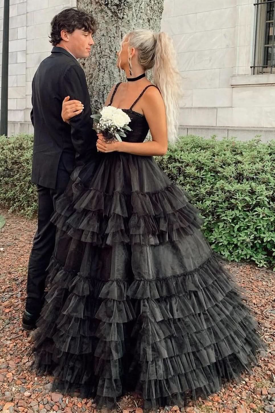 Charming Tiered Ruffle Sweetheart Beaded Long Prom Dress BM bride