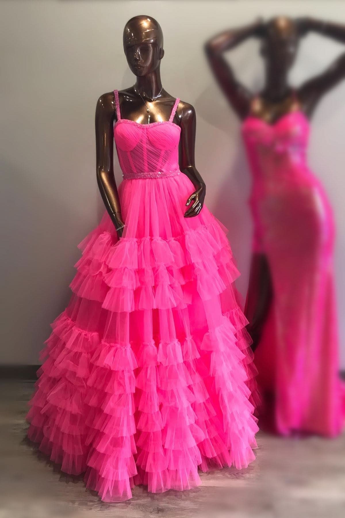 Charming Tiered Ruffle Sweetheart Beaded Long Prom Dress BM bride