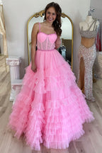 Charming Tiered Ruffle Sweetheart Beaded Long Prom Dress BM bride