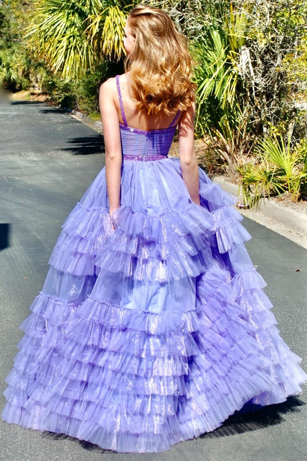 Charming Tiered Ruffle Sweetheart Beaded Long Prom Dress BM bride