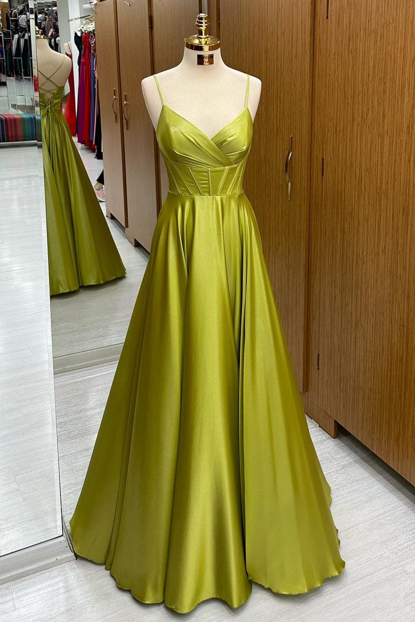 Charming Olive Green Corset Lace-Up A-Line Long Formal Dress BM bride