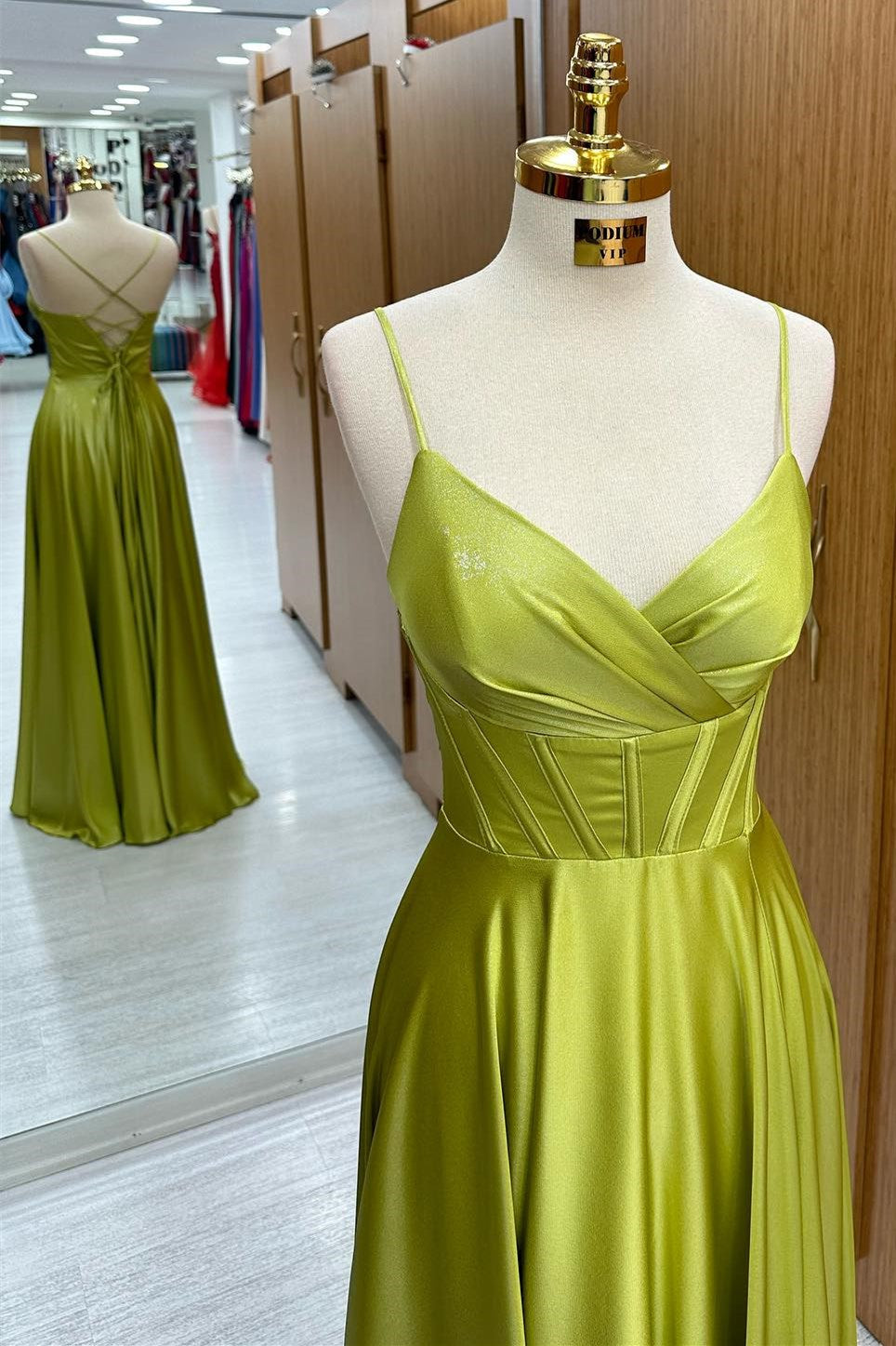 Charming Olive Green Corset Lace-Up A-Line Long Formal Dress BM bride