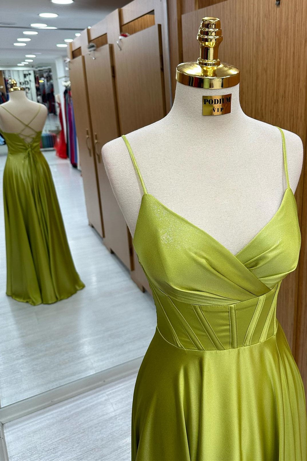 Charming Olive Green Corset Lace-Up A-Line Long Formal Dress BM bride