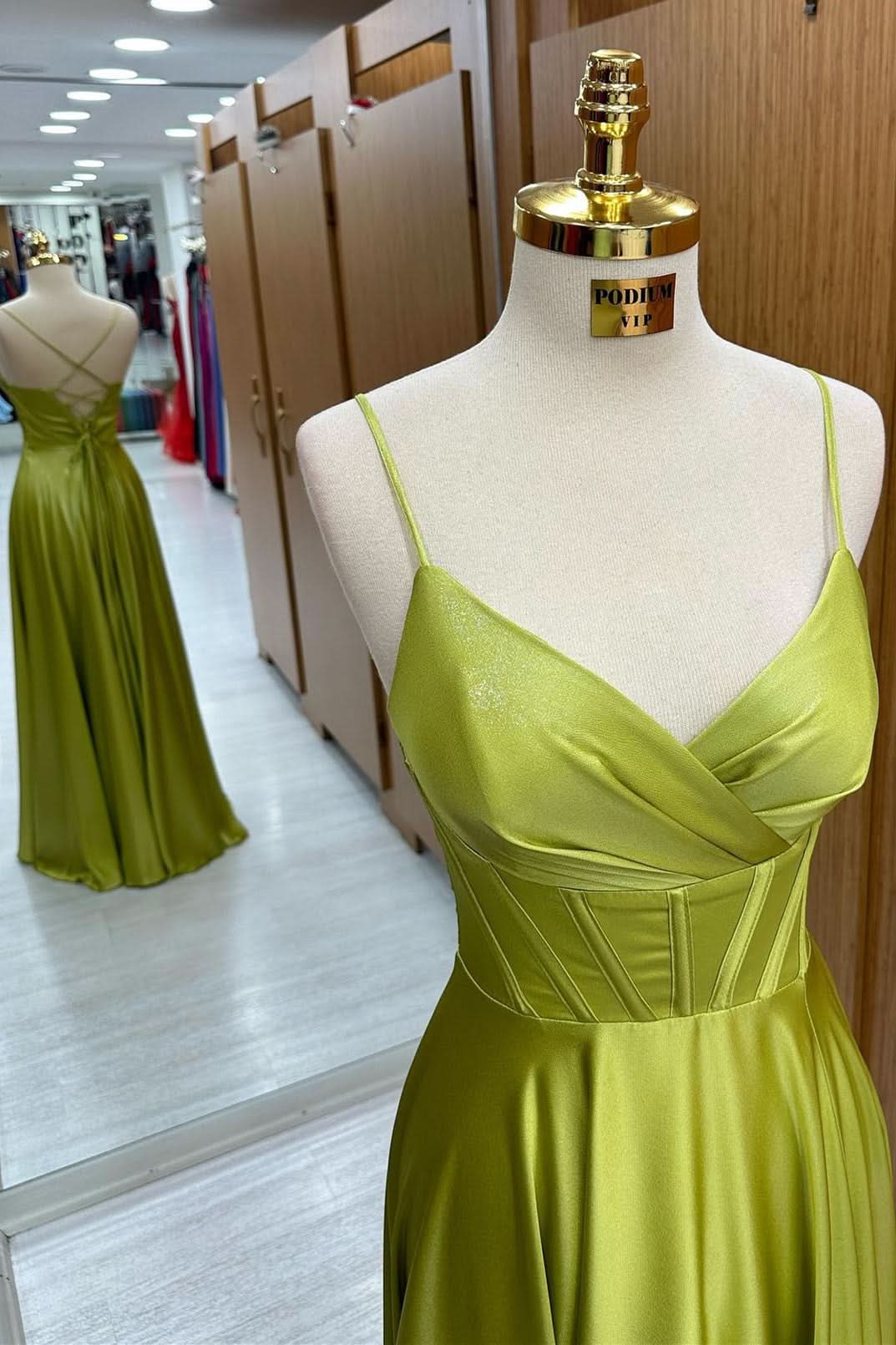 Charming Olive Green Corset Lace-Up A-Line Long Formal Dress BM bride