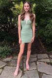 Notched Ruched Mini Homecoming Dress in Sage Green BM bride