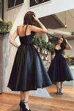 Timeless A-Line Sweetheart Satin Tea-Length Dress for a Sophisticated Homecoming BM bride