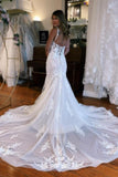 BMbride Mermaid Sweetheart Floor-Length Straps Sleeveless Tulle Wedding Dress with Appliques BMbride