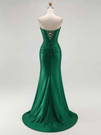 Mermaid Corset Ruched Long Prom Dress with Slit