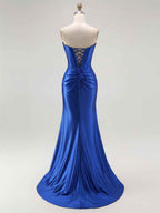 Mermaid Corset Ruched Long Prom Dress with Slit