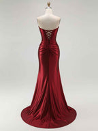 Mermaid Corset Ruched Long Prom Dress with Slit