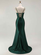 Mermaid Corset Spaghetti Straps Long Prom Dress with Slit