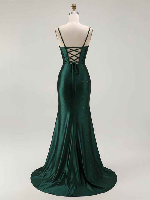Mermaid Corset Spaghetti Straps Long Prom Dress with Slit BMBRIDE