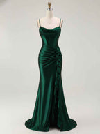 Mermaid Corset Spaghetti Straps Long Prom Dress with Slit
