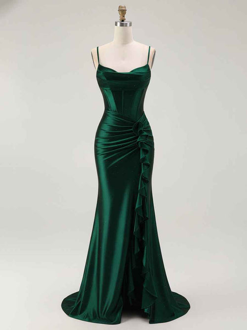 Mermaid Corset Spaghetti Straps Long Prom Dress with Slit BMBRIDE