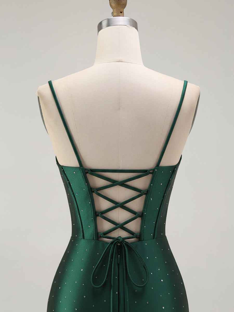 Mermaid Corset Spaghetti Straps Long Prom Dress with Slit