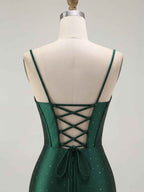 Mermaid Corset Spaghetti Straps Long Prom Dress with Slit