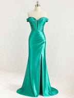 Mermaid Off The Shoulder Sequin Long Prom Dress with Slit