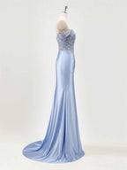 Mermaid Off The Shoulder Sequins Beaded Prom Dress with Slit