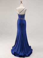 Mermaid One Shoulder Corset Long Prom Dress With Beading
