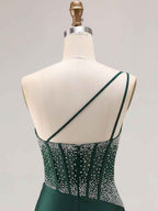 Mermaid One Shoulder Corset Long Prom Dress With Beading