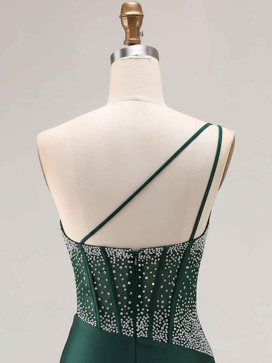 Mermaid One Shoulder Corset Long Prom Dress With Beading