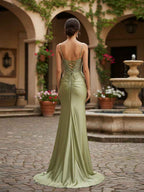 Mermaid Spaghetti Straps Bodice Long Prom Dress with Beads BMBRIDE