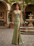 Mermaid Spaghetti Straps Bodice Long Prom Dress with Beads BMBRIDE