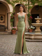 Mermaid Spaghetti Straps Bodice Long Prom Dress with Beads BMBRIDE