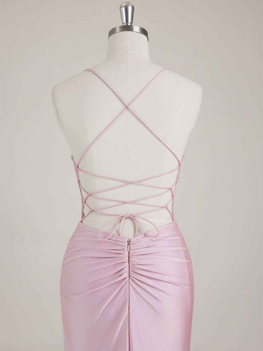 Mermaid Spaghetti Straps V-Neck Sequins Prom Dress with Slit