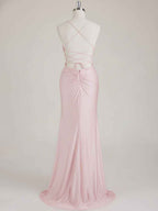 Mermaid Spaghetti Straps V-Neck Sequins Prom Dress with Slit