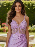 Mermaid V Neck Long Prom Dress with Beading Pleated