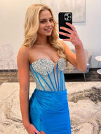 Mermaid Beaded Top Long Satin Prom Dress with Slit