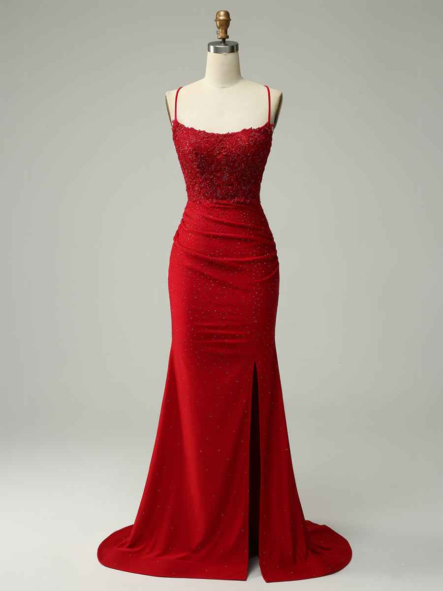 Mermaid Halter Beaded Long Prom Dress with Appliques and Slit