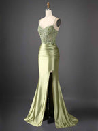 Mermaid Spaghetti Straps Bodice Long Prom Dress with Beads BMBRIDE