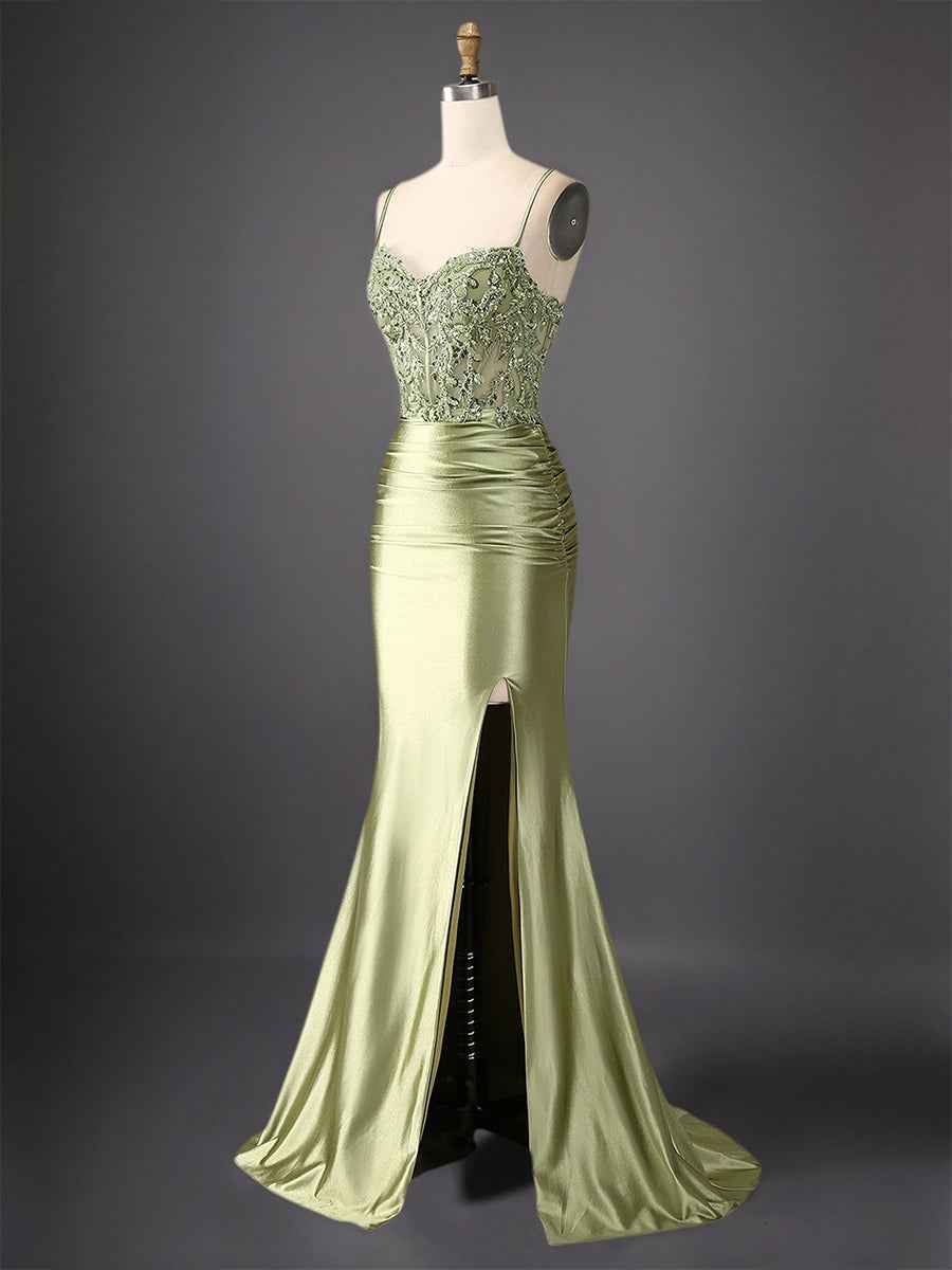 Mermaid Spaghetti Straps Bodice Long Prom Dress with Beads BMBRIDE