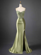 Mermaid Spaghetti Straps Bodice Long Prom Dress with Beads BMBRIDE