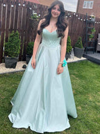 Mint Green Strapless Shimmer Corset A-Line Long Prom Dress