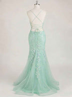 Mint Green V-Neck Mermaid Prom Dress with Floral Sequin Appliqu¡§|