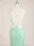 Mint Green V-Neck Mermaid Prom Dress with Floral Sequin Appliqu¡§|