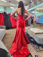 Navy Mermaid Strapless Corset Bodice Prom Dress with Slit