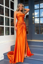Stunning Red Strapless Twist-Front Mermaid Long Dress with Slit BM bride