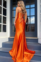 Stunning Red Strapless Twist-Front Mermaid Long Dress with Slit BM bride